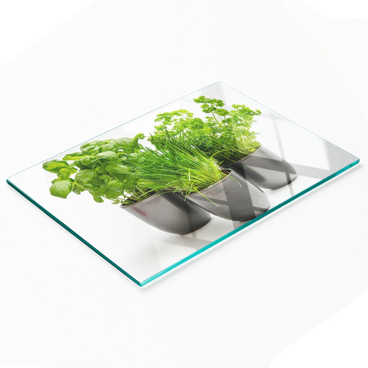 Decoratieve glazen snij- en serveerplank voor kruiden in potten, 80x52 cm
