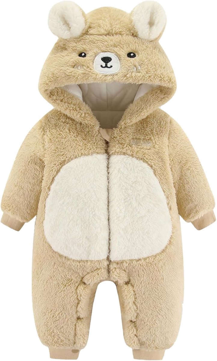 Warme fleece overall met capuchon voor baby en pasgeboren meisjes en jongens (0-18 maanden)