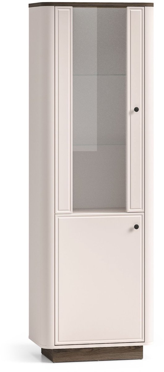 Selsey Vilavio – Hoge vitrinekast, 2-deurs & LED, Kasjmier/donker eikenlook, 65 cm kasjmiergrijs