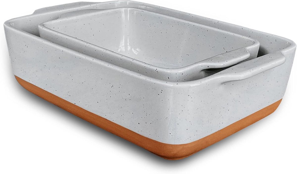 Keramische Bakvormen Set - Ovenschalen Broodvorm - Bakken En Braden - Krasbestendig Glazuur - 28x18cm - Grijs