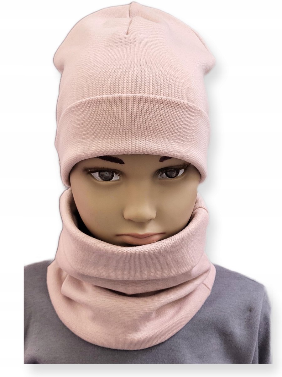 Dartomik - Baby Set - Dubbele Muts - Sjaal - Puder Roze - Maat 40-44