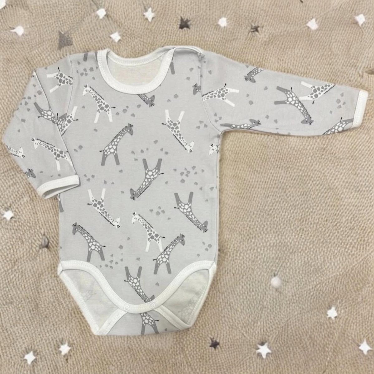 Dartomik Abcdefg-baby Serie - Baby Body met Lange Mouwen - 92 - 100% Katoen - Grijs en Beige Safari Ontwerp