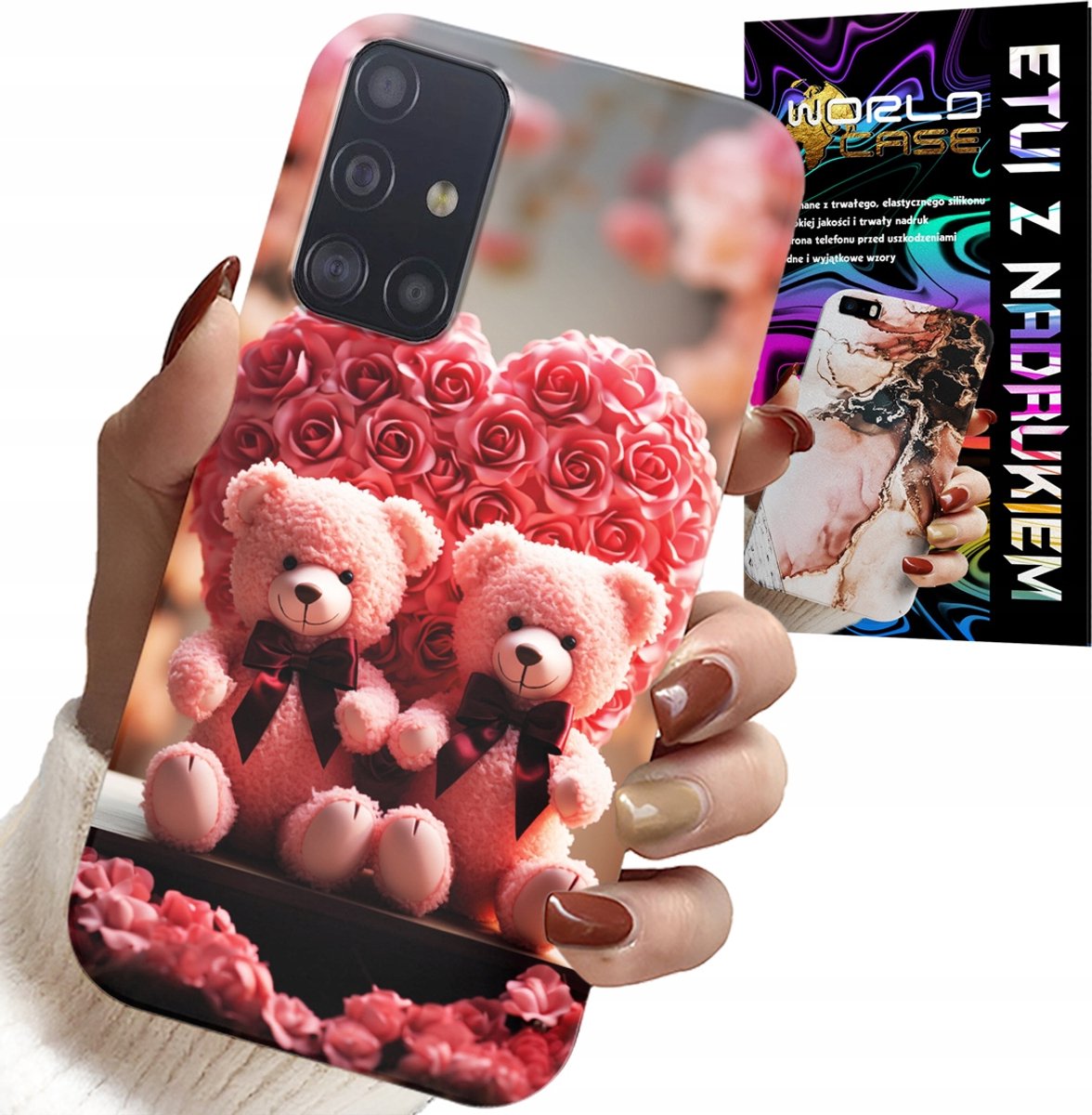 HOESJE VOOR SAMSUNG GALAXY A71 - ROSE BEAR FAMILY HEART + GLAS