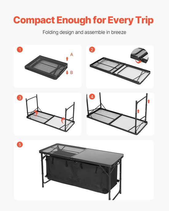 MakkelijkMooi inklapbare Camping Keuken Tafel - Campingtafel met Onderkastje - Kampeer Kastje & Tafel Zwart 120 x 49 x 70 (BxDxH) van Merkloos — afbeelding 5