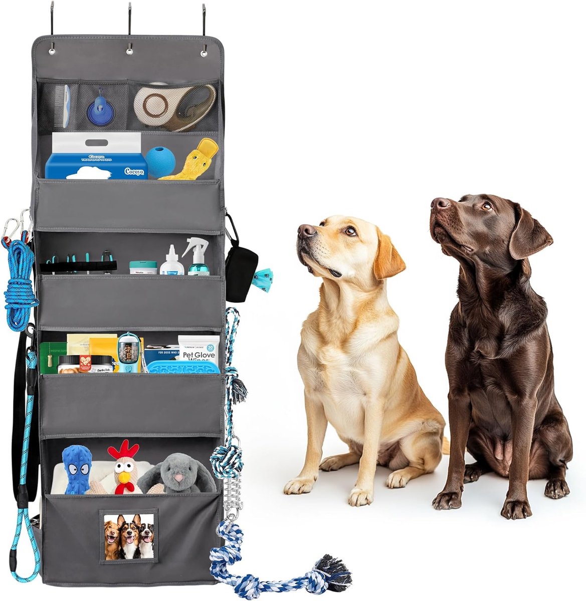 Honden Opbergorganizer - Dierenbenodigdheden Mand - Organisatie Thuis - Roestbestendig Ontwerp - 134cm Hoog - Donkergrijs