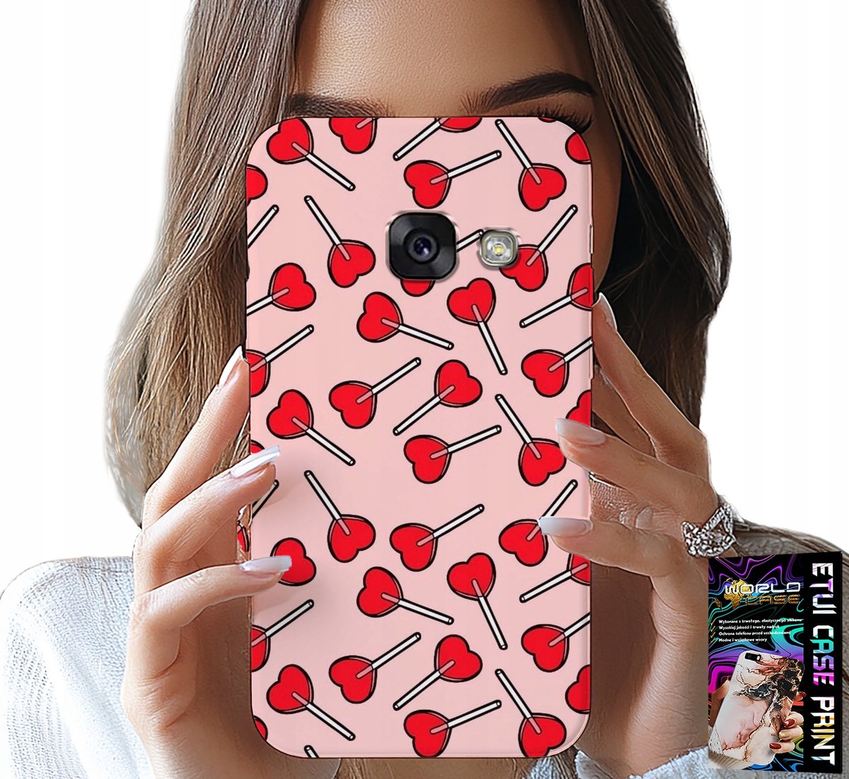 HOESJE VOOR SAMSUNG A5 2017 - VROUWELIJKE, MODIEUZE PATRONEN, LOLLIPOPS EN HARTJES