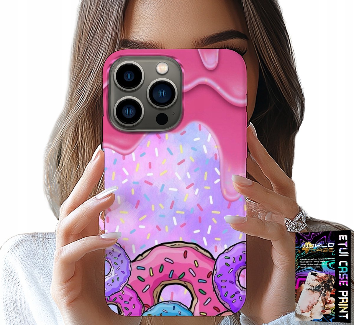 iPhone 16 Pro hoesje - Zoete donuts met glazuur op de achtergrond + glas