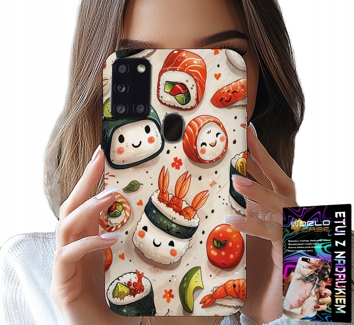 HOESJE VOOR SAMSUNG GALAXY A21S - LEUK HOESJE MET LACHENDE SUSHI