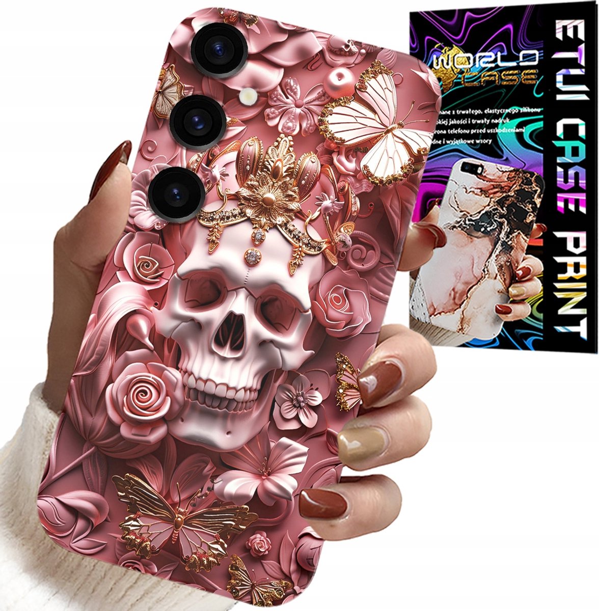 HOESJE VOOR SAMSUNG GALAXY A34 5G - VROUWELIJK, MODIEUS PATROON, SCHEDEL MET ROZEN