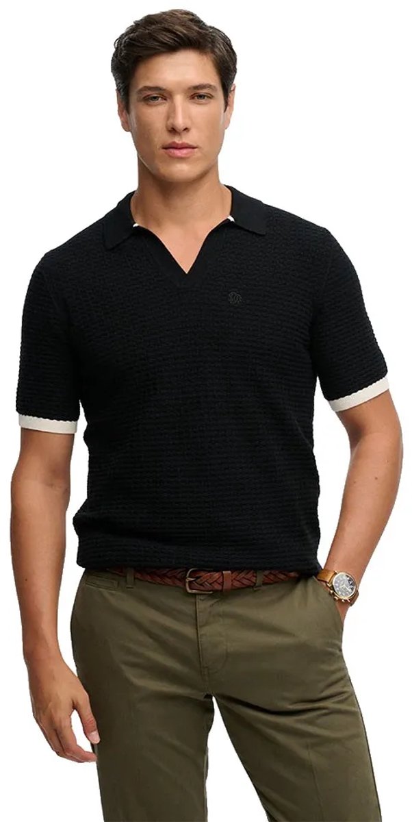 Superdry Johnny Collar Knitted Korte Mouw Poloshirt S Man Zwart
