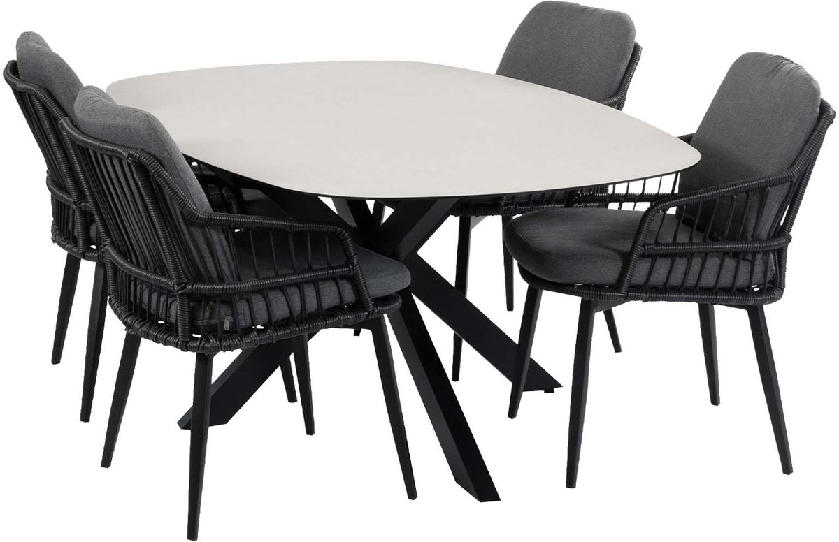 5-delige tuinset | 4 Isabel tuinstoelen | Tuintafel Barletta 180x115cm | Black & Black Sandstone
