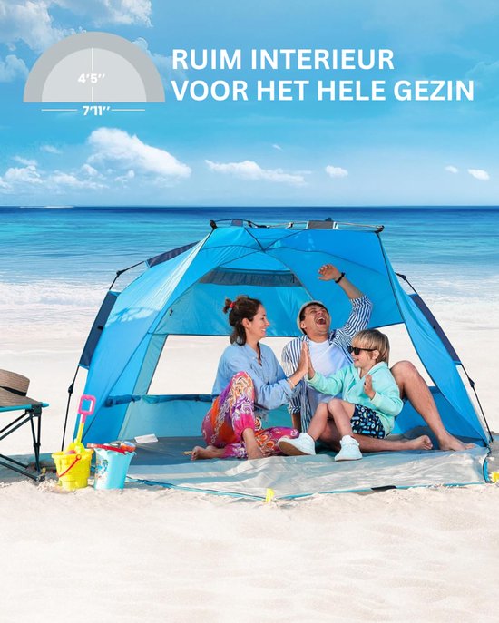 CLVP® Strandtent UV Bescherming - Strandtent Baby Pop Up - Strandtentje Extra Licht - Strandschelp - Strand Tent –Lichtblauw met grijs van Merkloos — afbeelding 4