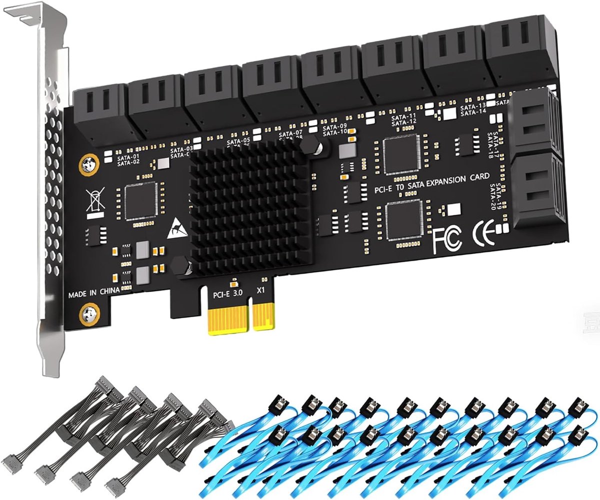 PCIe SATA Uitbreidingskaart - 20-poorts Controller - Opslag Uitbreiden - Plug and Play - PCIe X1