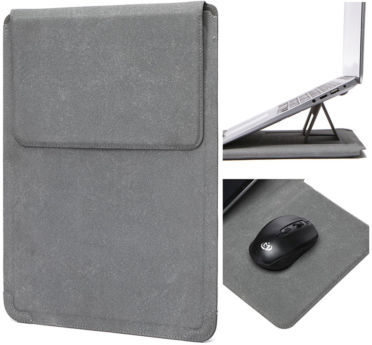 Leren laptoptas, laptophoes, laptopkoelstandaard voor laptops van 14 inch, Geel