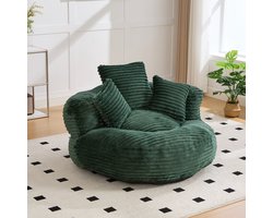 REDOM - Zitzakstoel - Hoge Rugleuning En Armleuningen - Lounge - Voor Woonkamer - Cordstof - Smaragd - 108 X 108 X 52 Cm