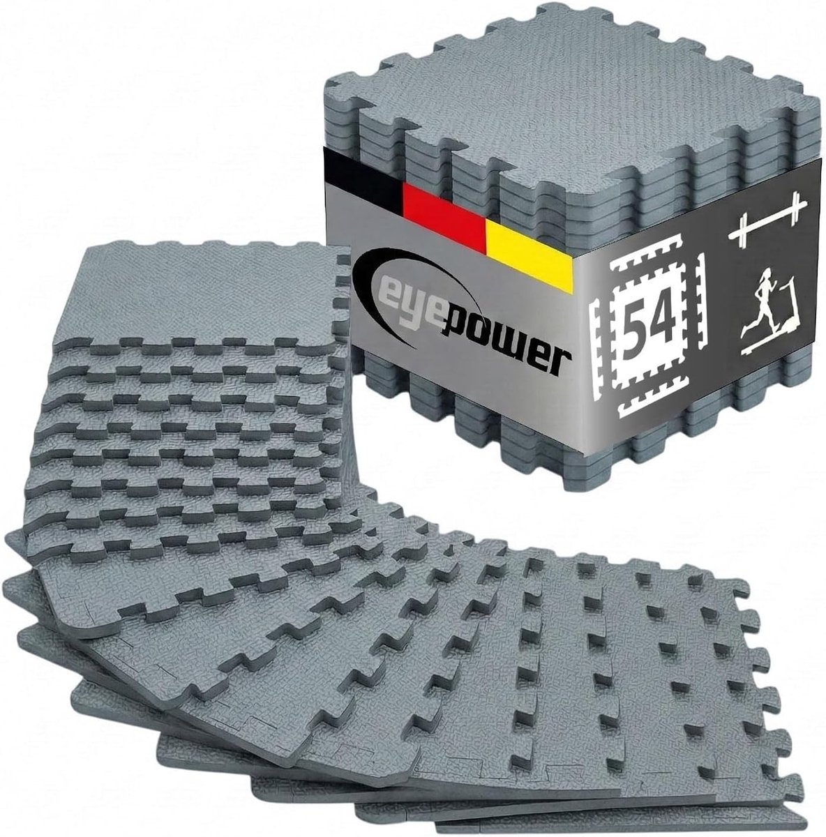 Puzzelmatten Fitness - Sportmatten Vloer - Home Gym - Schokdempend Geluiddempend - 30x30x1 cm - Blauw Grijs