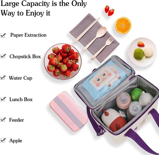 Lunchtas Geïsoleerd - Koeltas Crossbody - Vervoer van Maaltijden - Waterdicht Lekvrij - 24x13x19 cm - Paars — afbeelding 4