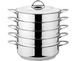 Stoomkoker Set - Mantowarka Kookpan - Gezond Koken - 18/10 Roestvrij Staal - 30 cm Diameter - Zilverkleurig