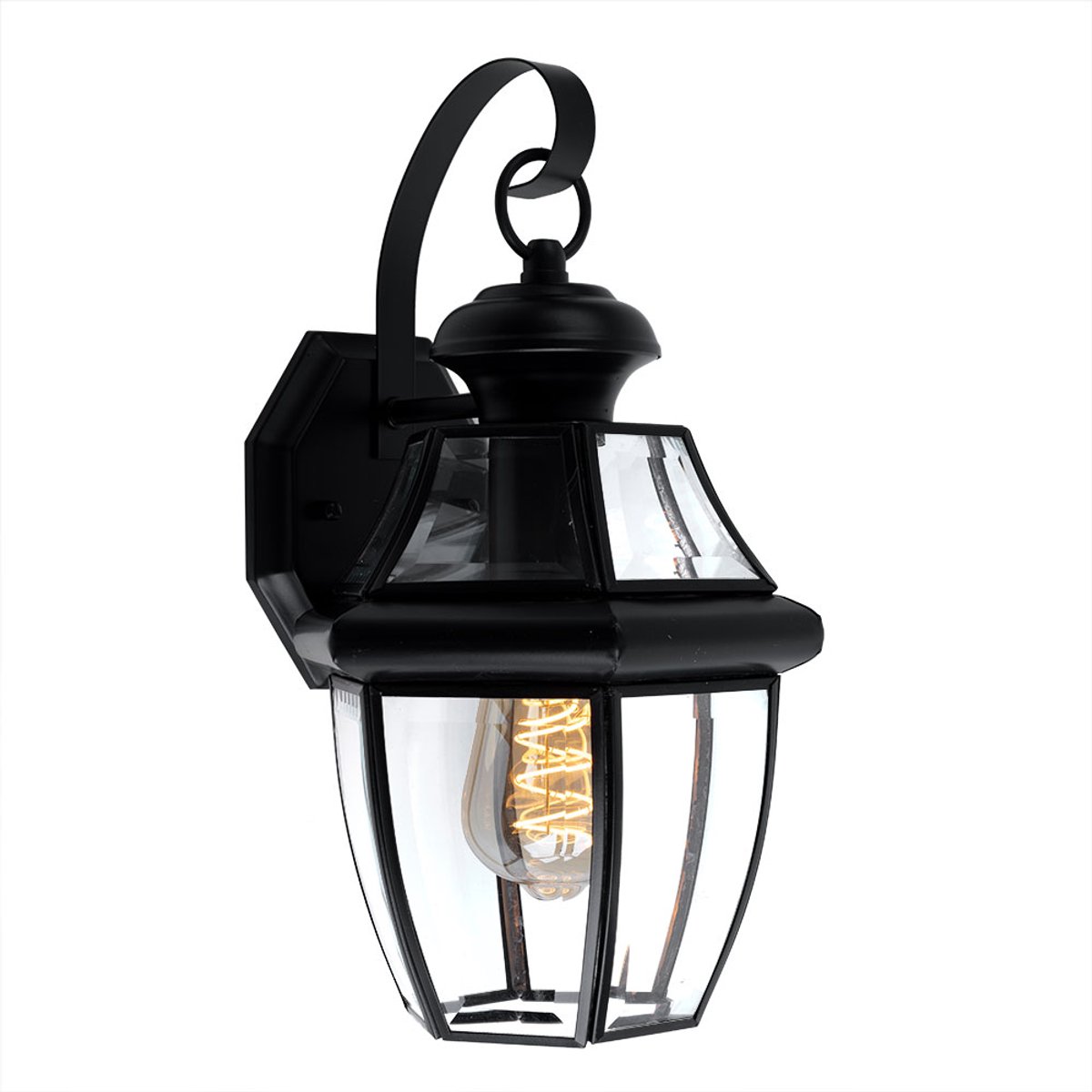 Buitenlamp lantaarn zwart wandlamp retro huis wandlamp, tuinlamp met glazen kap weerbestendig, staal aluminium, 1x E27 fitting, LxBxH 21x19,7x35,9 cm