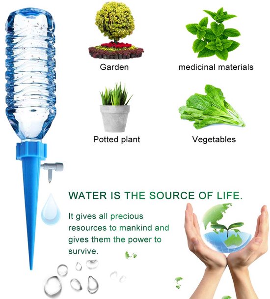 Verbeterde verstelbare zelfbewaterende gietdoppen. Automatisch druppelirrigatiesysteem voor tuinplanten, geschikt voor binnen en buiten - te gebruiken met plastic flessen (12-pack). Verzorg uw planten thuis en op kantoor. — afbeelding 4