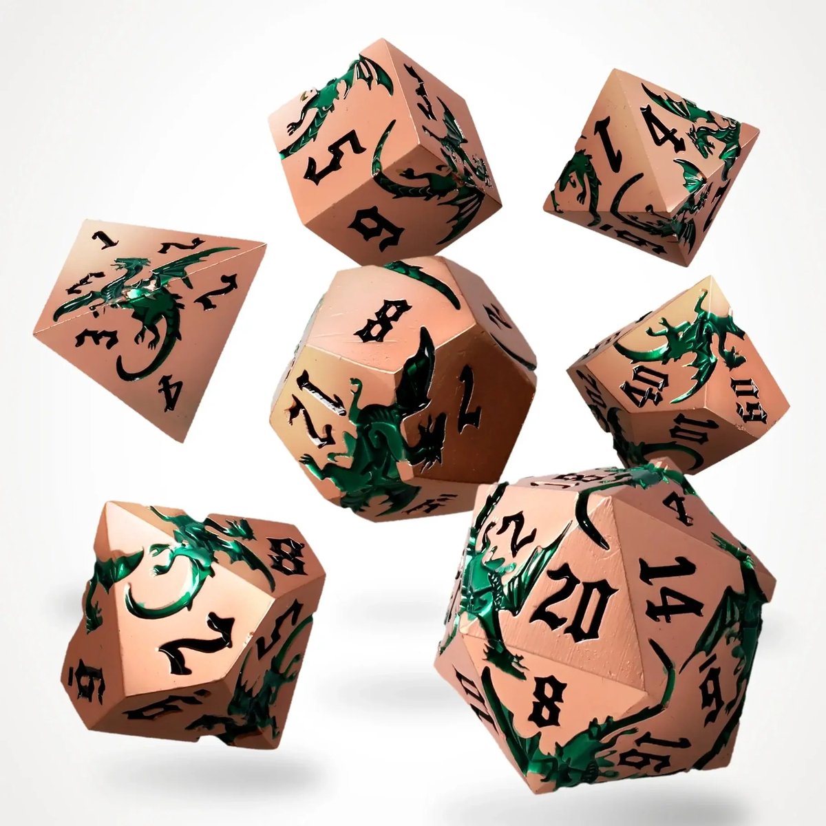 Crit Stones Metal Dice: Viridian Flame