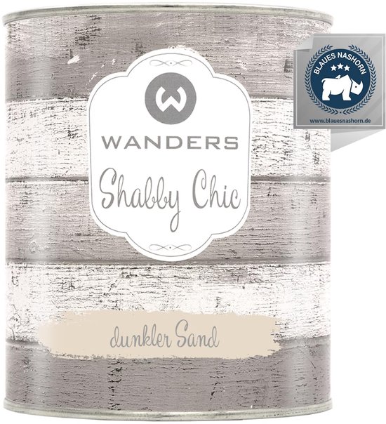 Blik "Shabby Chic" verf in "donker zand". Met "Blaues Nashorn" keurmerk.