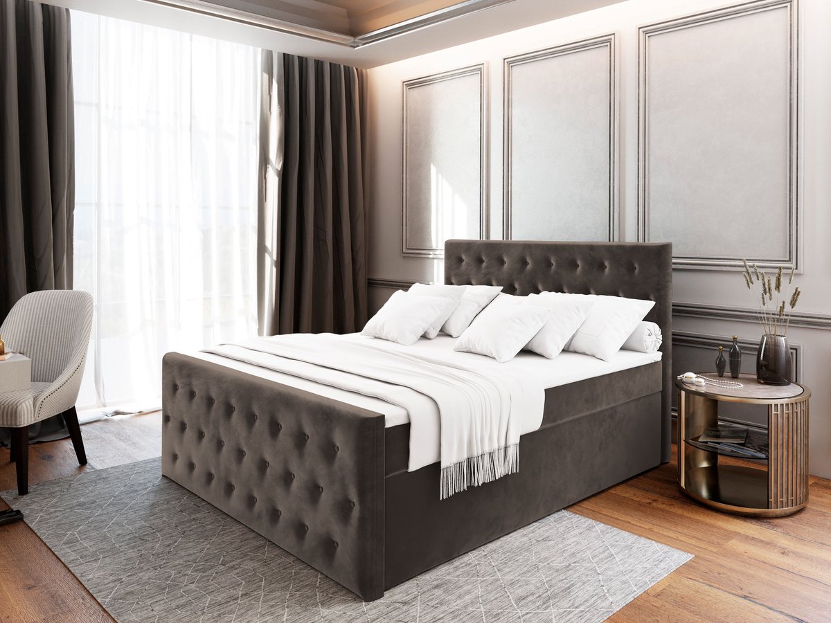 Boxspring FONDI 160x200 cm met matras en topper, bedkasten - Bruin thumbnail 5