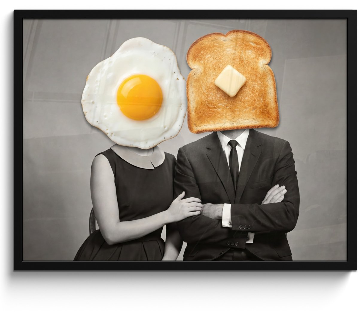 FrameYourWall Poster in lijst - Fotolijst 70x50 cm - Posters - Ontbijt - Koppel - Ei - Brood - Posterlijst zwart - Decoratie - Wanddecoratie woonkamer - Muurdecoratie slaapkamer