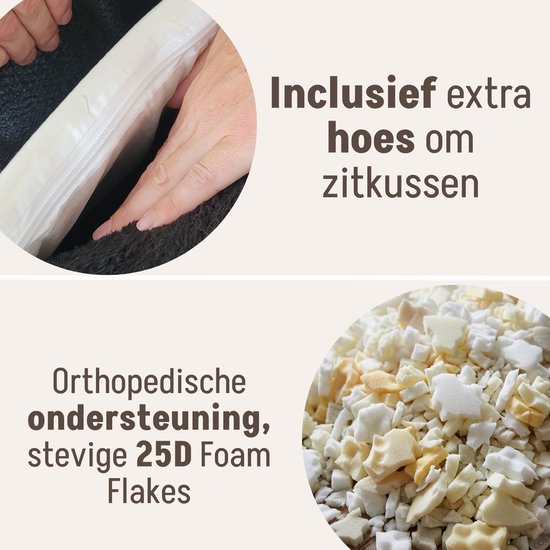 Inclusief extra hoes om zitkussen. Orthopedische ondersteuning, stevige 25D foam flakes.