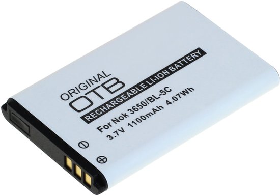 Wit OTB Li-ion oplaadbare batterij voor Nokia 3650/BL-5C. Capaciteit 1100mAh 4.07Wh.