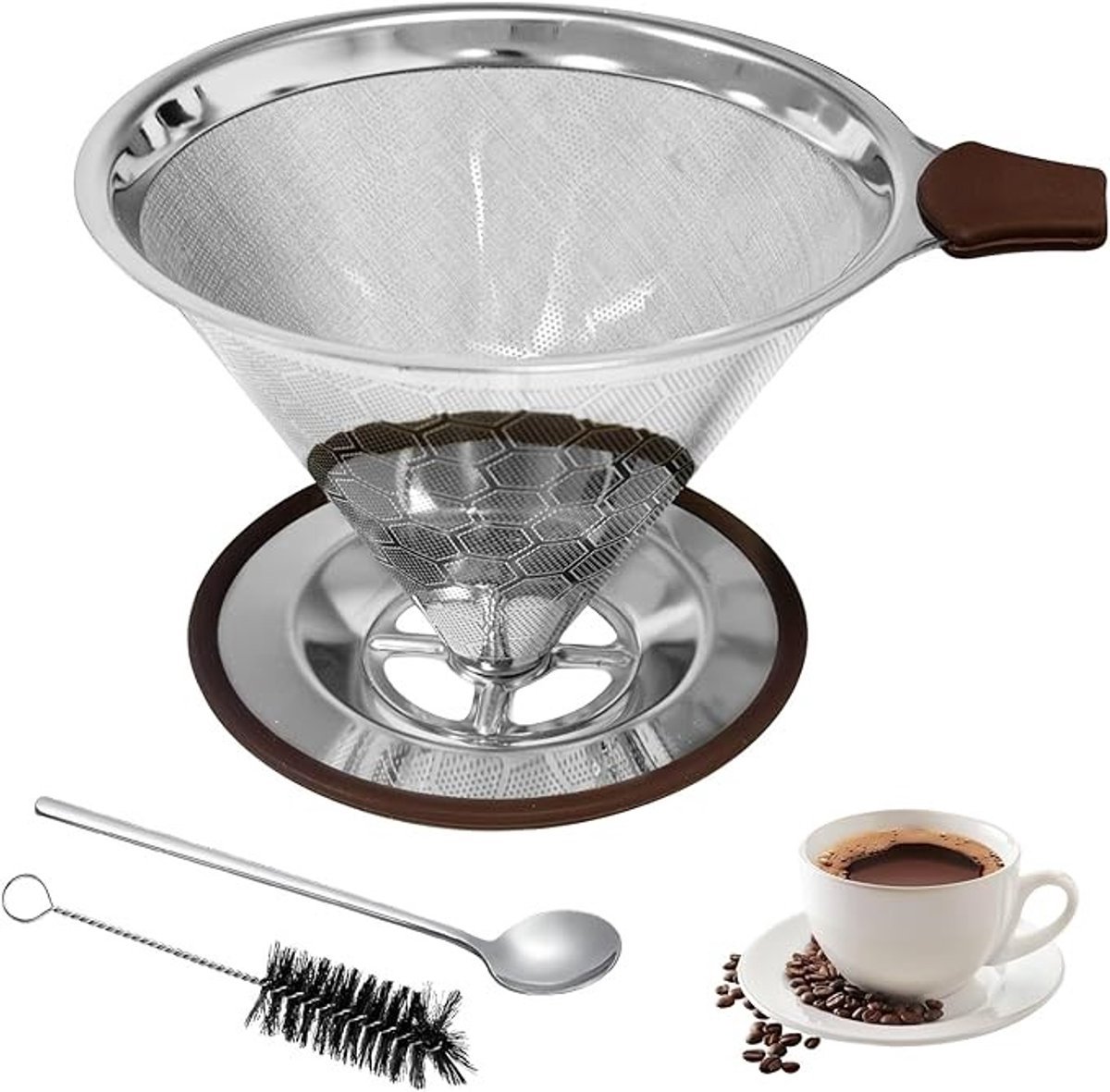 Set van 3 roestvrijstalen koffiefilters met accessoires voor 3-4 kopjes