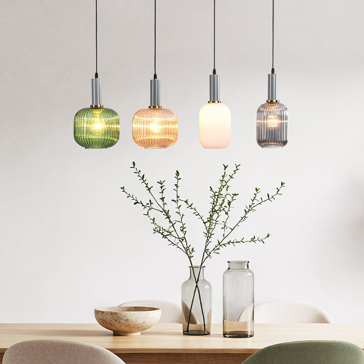 LumenXL Hanglamp - vier kleuren geribbeld glas - Aeneas