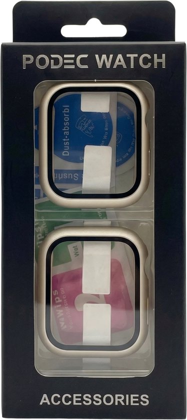 Hoesje geschikt voor Apple Watch Series 4 / 5 / 6 / SE / SE 2 / SE 3 - 40 mm Screen Protector - 2 Stuks - Full Cover Hard Case - Starlight