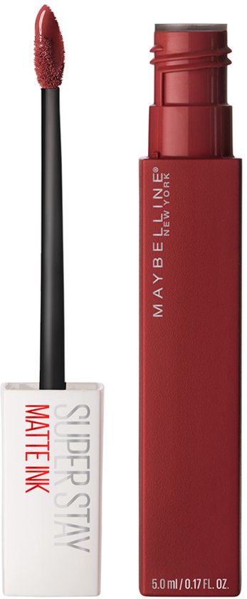 Matte rode lippenstift "Voyager" van Maybelline SuperStay Matte Ink.