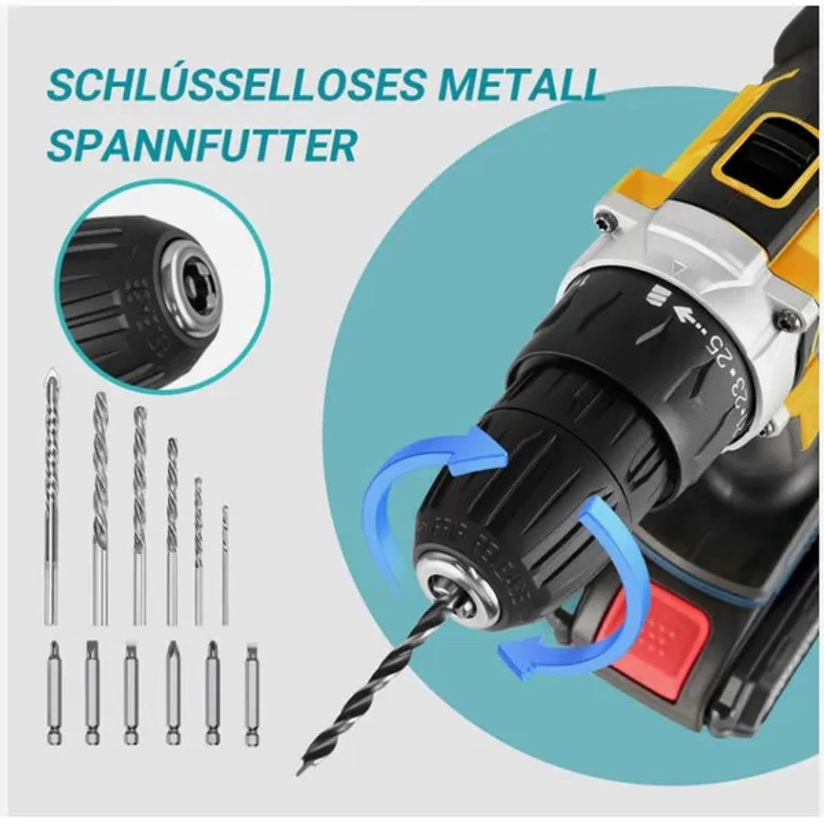 21V Accu Klopboormachine – Schroefboormachine – Boormachine Accu – Accu Schroevendraaier – 120Nm – Borstelloze Motor – 2 x 2.5Ah Lithium-Ion Accu’s – 2 Snelheden – 15 Standen – Incl. Accessoireset – Voor Hout, Steen en Metaal – foto 5