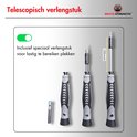 Een telescopisch verlengstuk en een schroevendraaier met grijze en zwarte handgreep.