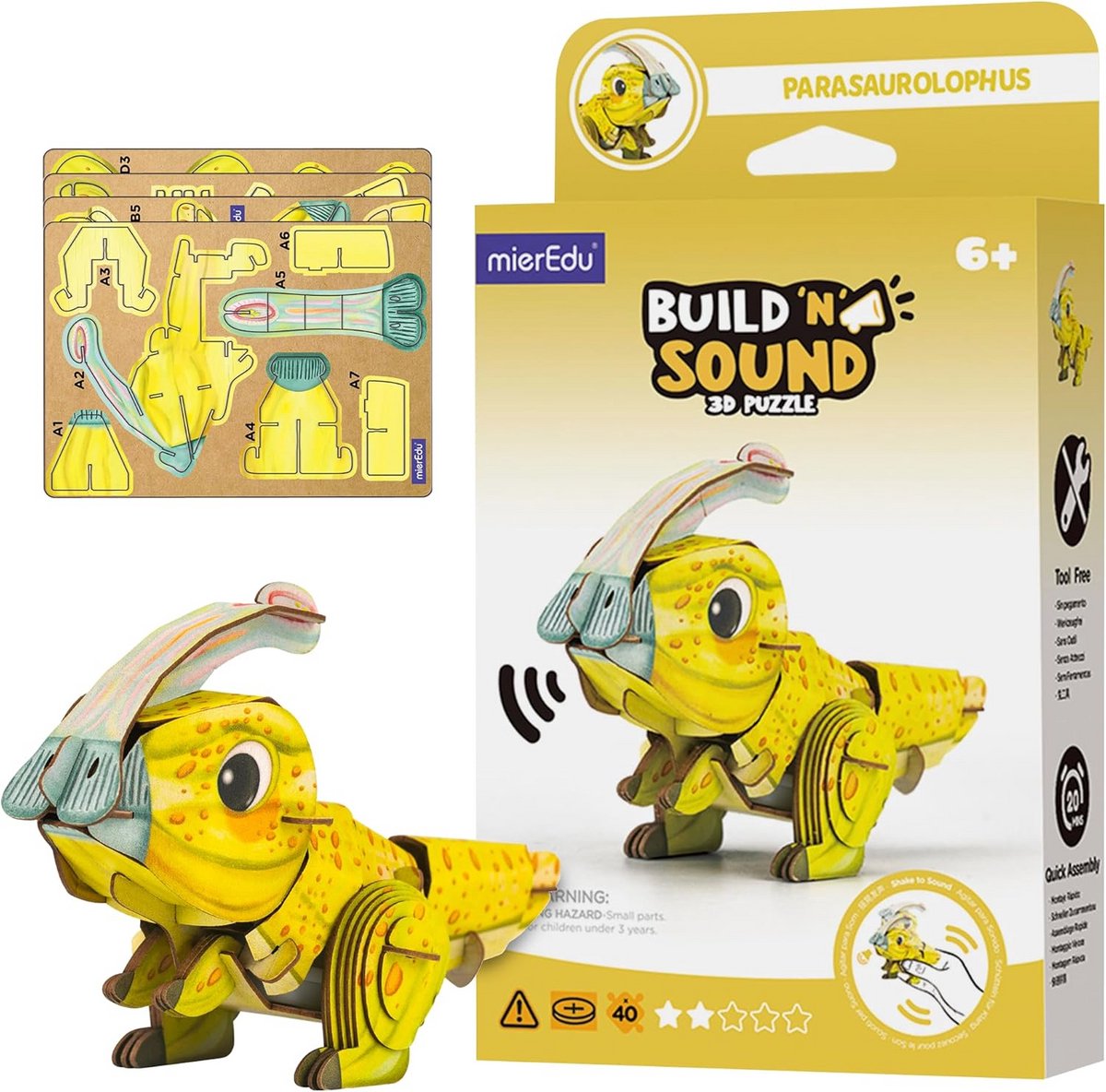 3D Puzzel Parasaurolophus met Geluid - Stevig Karton Dinosaurus Model