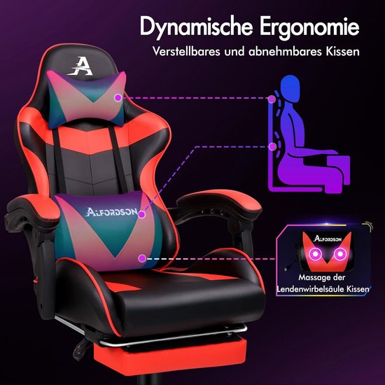 Ergonomische Gaming Stoel met Voetensteun - Bureaustoel XL 180 kg - Verstelbaar en Comfortabel - Rood/Zwart van Merkloos — afbeelding 5