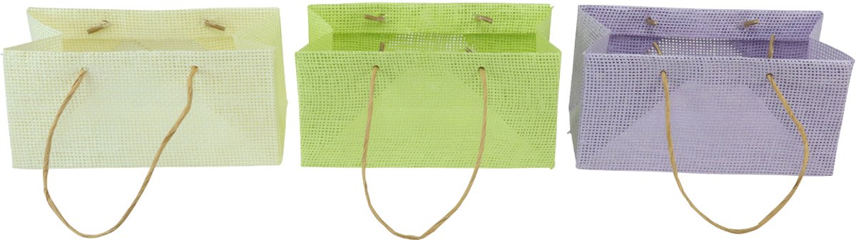 Cadeauzakjes geweven met hengsels groen, geel, paars 20×10×10cm 6st, 6