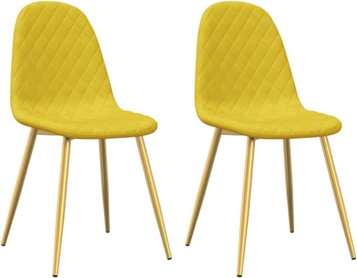 Set van 2 Eetkamerstoelen Fluweel Mosterdgeel - Comfortabele Zitmeubelen