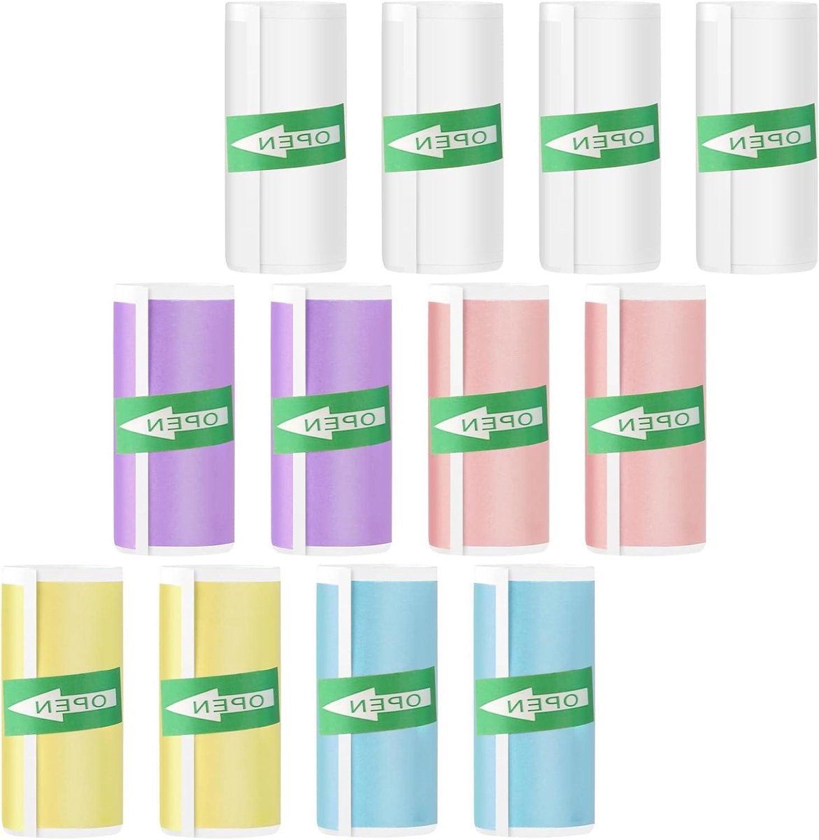 12 rollen thermisch papier, zelfklevend, 5 gekleurde stickers, 57 x 25 mm printerpapier voor kinderen, instant camera's en mobiele fotoprinters, thermorollen voor foto's met patroon.