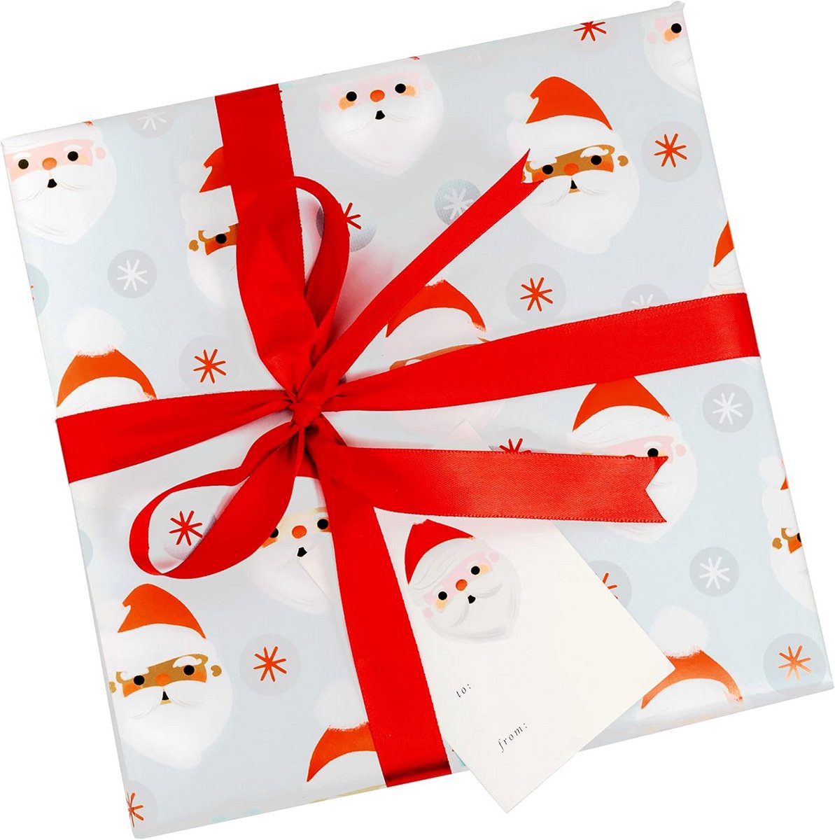 Hoogwaardige Kerst Inpakpapier Set met Lint en Cadeaulabels - Vrolijke Kerstman Design