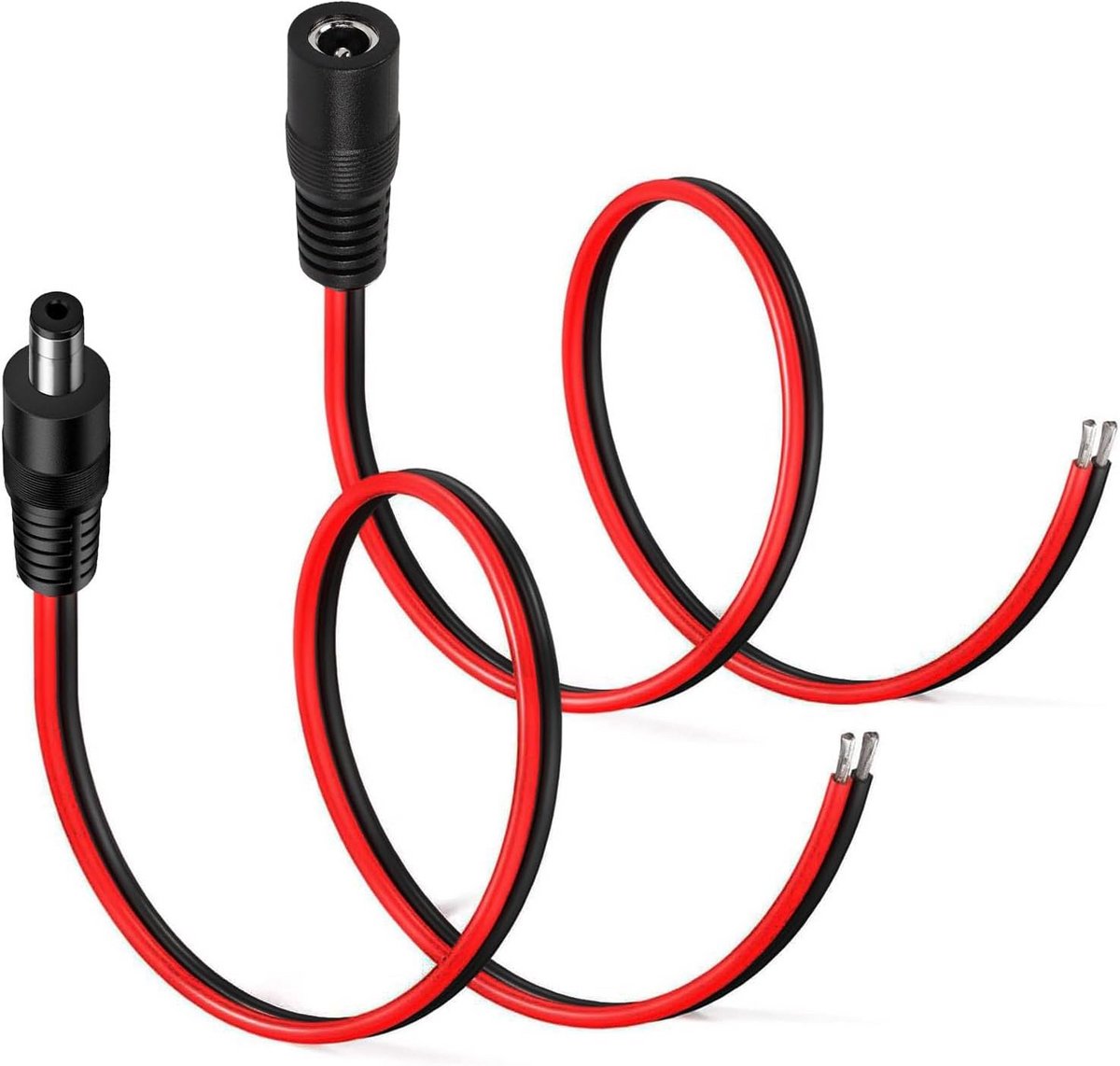 2-Pack DC Power Pigtail Kabel 5.5 x 2.5 mm Mannelijk en Vrouwelijk voor 12V Laagspanning Apparaten