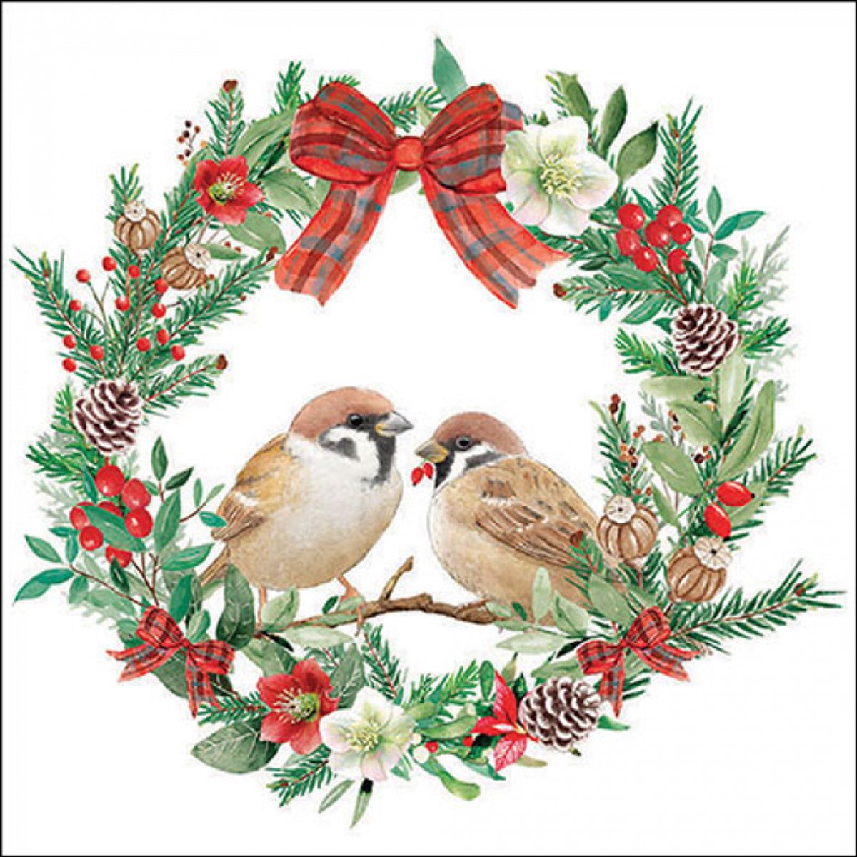 Ambiente - Lunch servetten - Sparrows in wreath