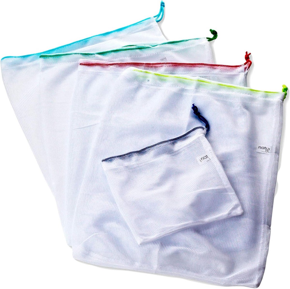 Set van 5 Herbruikbare Boodschappentassen met Trekkoord - Polyester