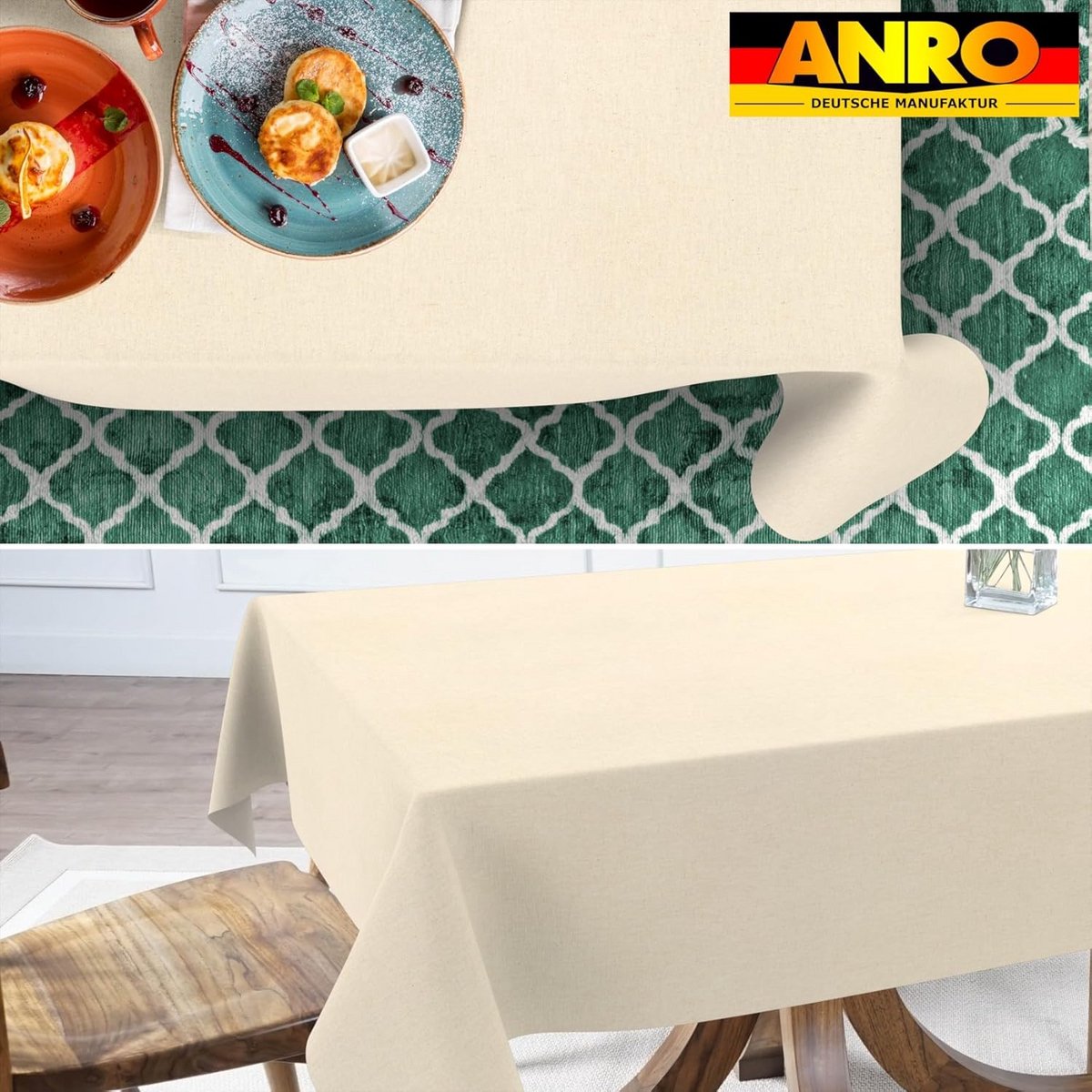 Waterdicht en Afwasbaar Tafelzeil in Linnenlook 350 x 140 cm Naturel