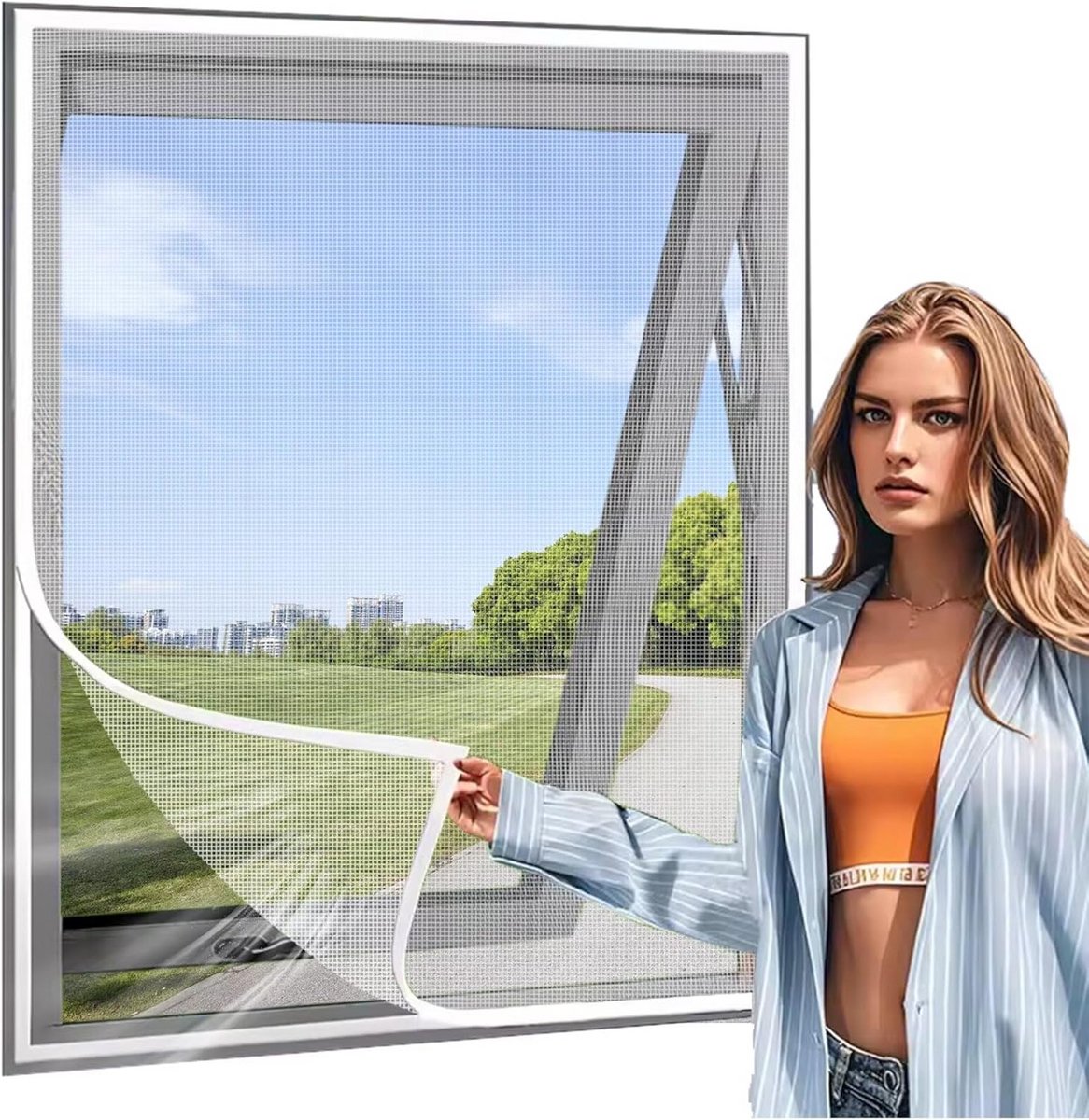 Zelfklevend Hor voor Raam en Deur 65x150cm Wit - Wasbaar Muggennet
