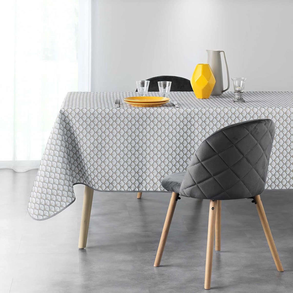 Rechthoekig Tafelkleed Wit Bedrukt Polyester 150 x 240 cm