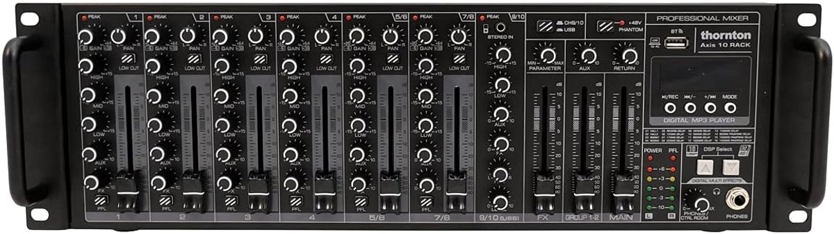 Rackmixer 10 Kanalen met USB Geluidskaart, Effecten en Bluetooth voor Professioneel Geluid