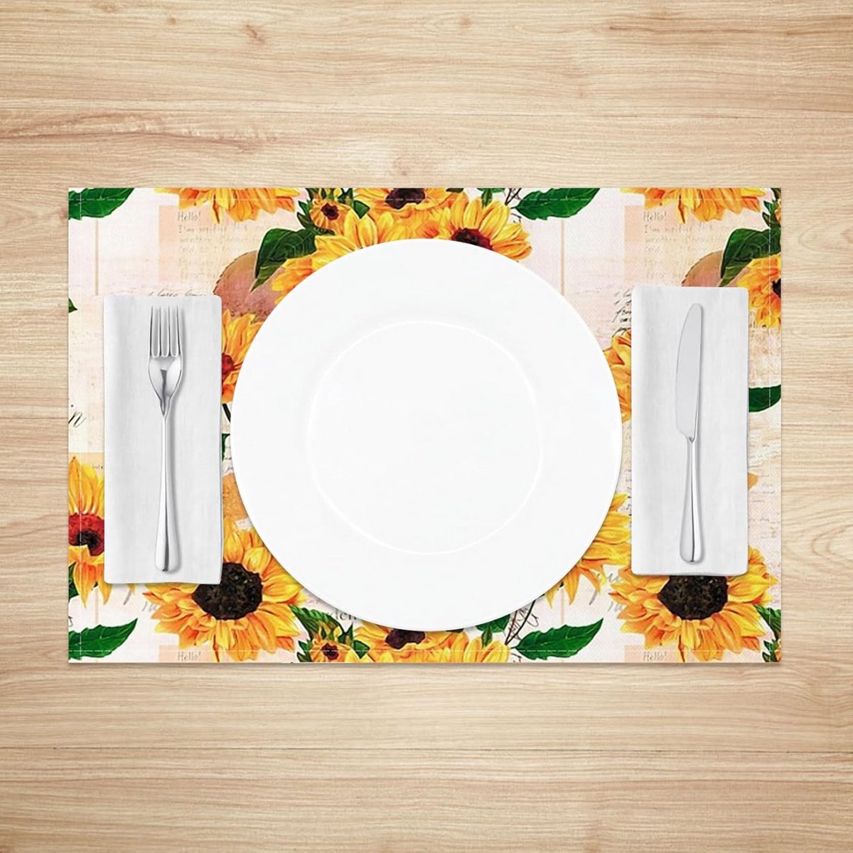Set van 4 Rustieke Tafelkleden met Zonnebloem Motief voor Eettafel - Wasbaar